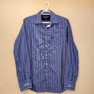 American Eagle Outfitters Blue White Stripes Button Up Long Sleeve Men US Small